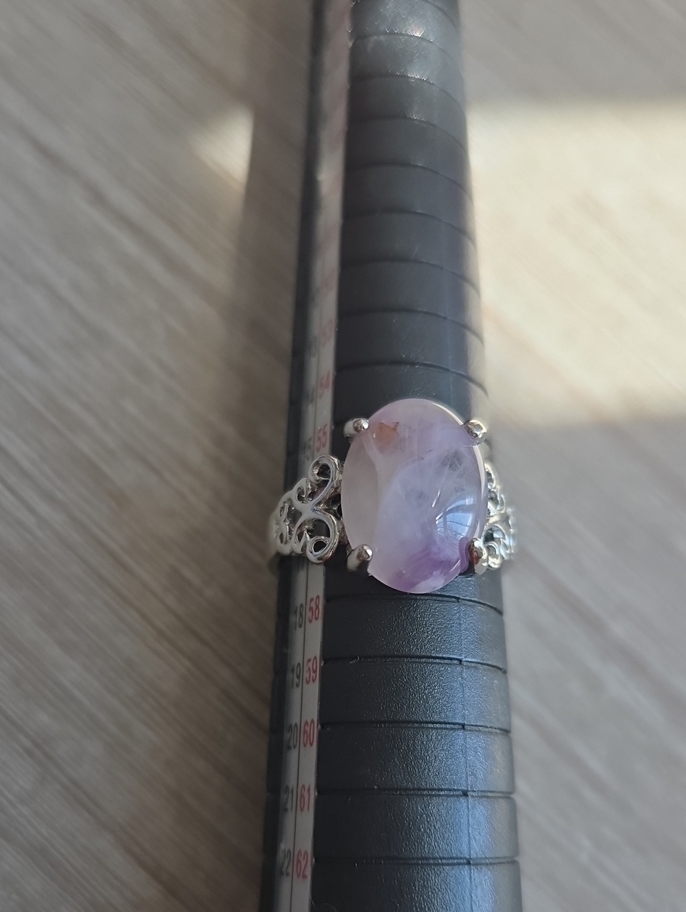Source Unknown Silver Ring with Lavender-Pink Oval Stone